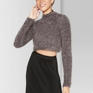 Fuzzy mock neck sweater- grey